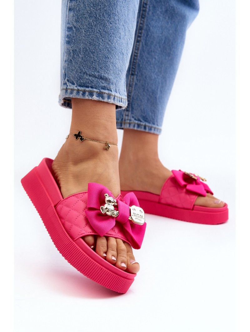 Women's Slippers with Bow and Decorative Teddy Bear Fuchsia Katerina Women's Slippers with Bow and Decorative Teddy Bear Fuchsia Katerina
