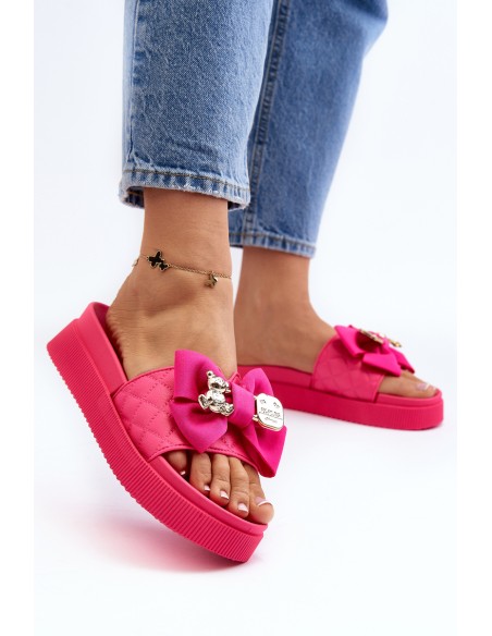Women's Slippers with Bow and Decorative Teddy Bear Fuchsia Katerina
