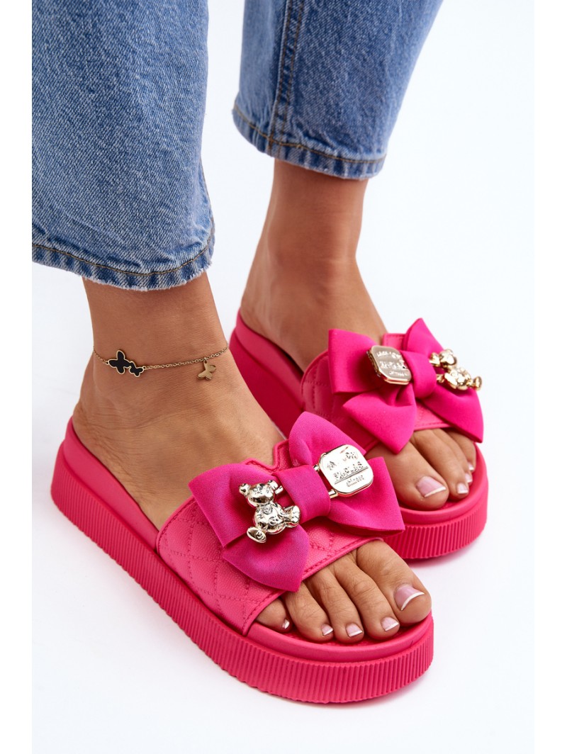 Women's Slippers with Bow and Decorative Teddy Bear Fuchsia Katerina Women's Slippers with Bow and Decorative Teddy Bear Fuchsia Katerina