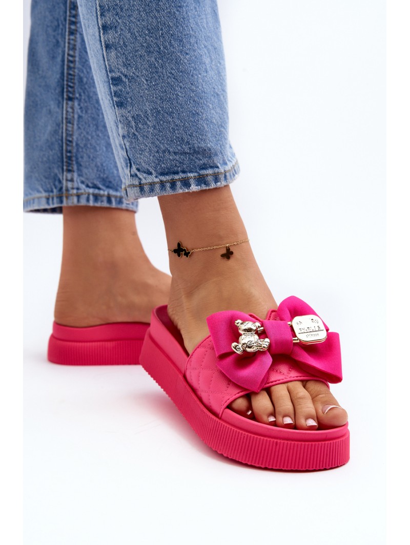 Women's Slippers with Bow and Decorative Teddy Bear Fuchsia Katerina Women's Slippers with Bow and Decorative Teddy Bear Fuchsia Katerina