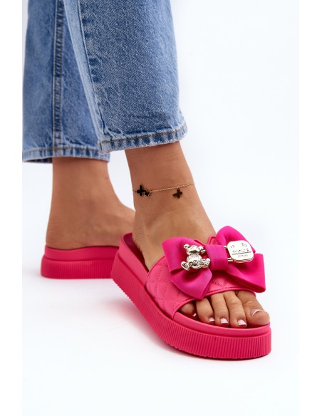 Women's Slippers with Bow and Decorative Teddy Bear Fuchsia Katerina