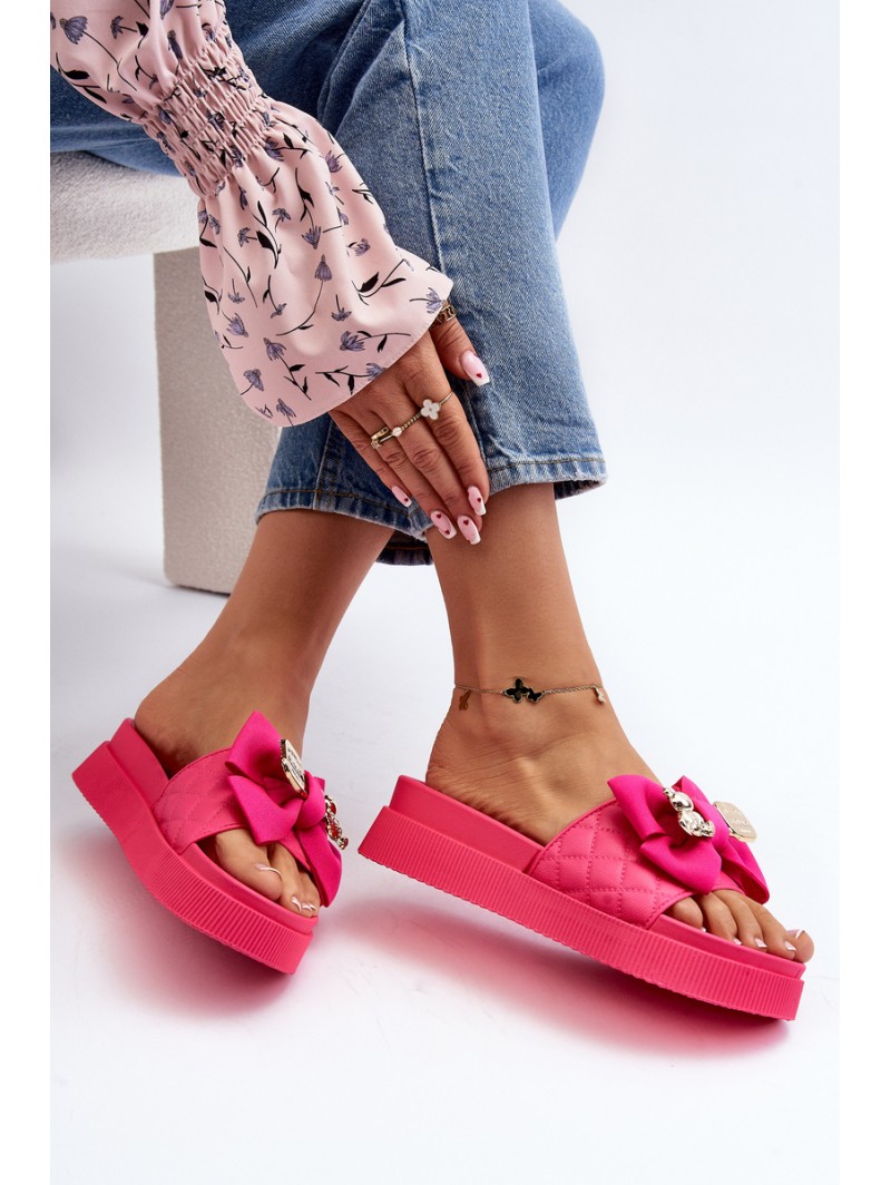 Women's Slippers with Bow and Decorative Teddy Bear Fuchsia Katerina Women's Slippers with Bow and Decorative Teddy Bear Fuchsia Katerina