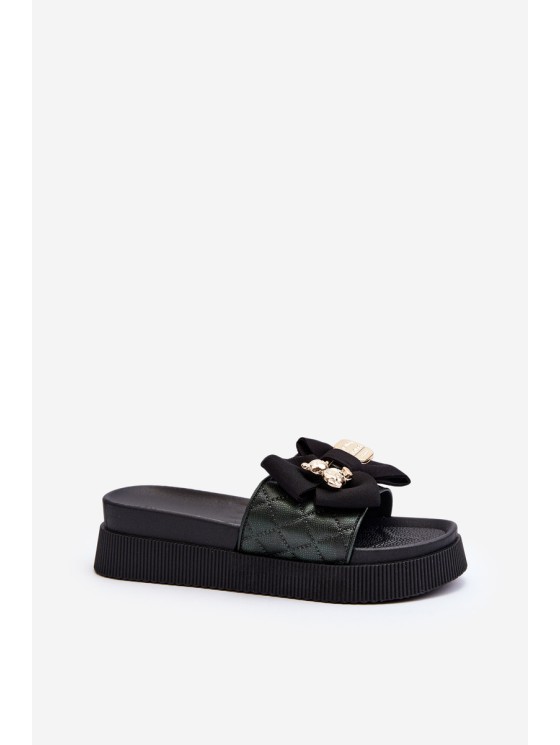 Women's Slippers With Bow and Teddy Bear Black Katterina