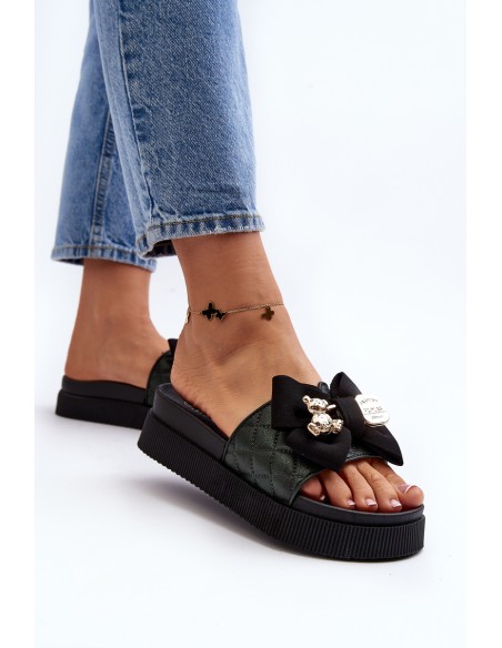 Women's Slippers With Bow and Teddy Bear Black Katterina