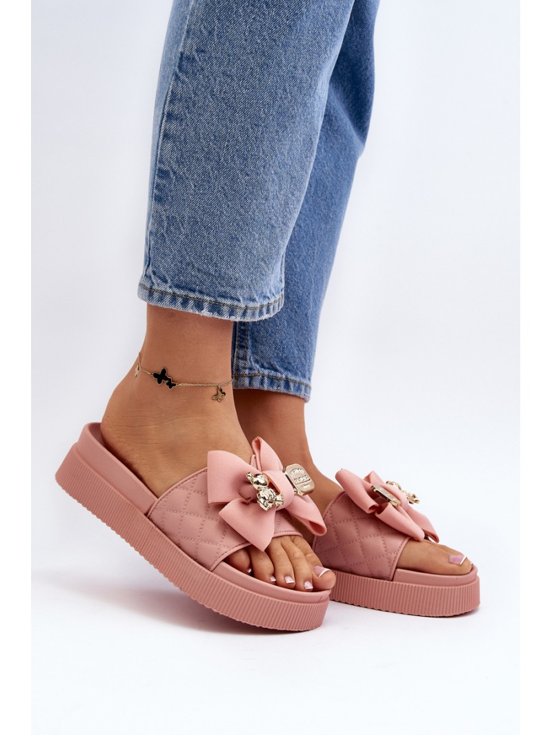 Women's Slippers with Bow and Teddy Bear Pink Katterina Women's Slippers with Bow and Teddy Bear Pink Katterina