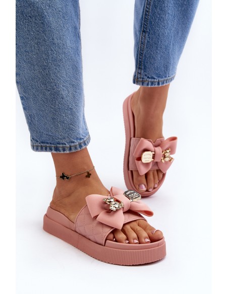 Women's Slippers with Bow and Teddy Bear Pink Katterina