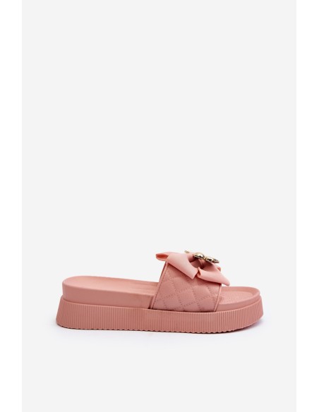 Women's Slippers with Bow and Teddy Bear Pink Katterina