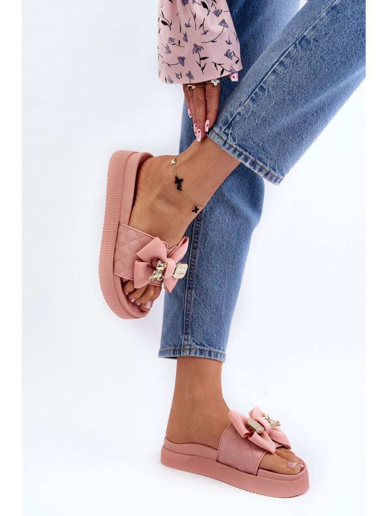 Women's Slippers with Bow and Teddy Bear Pink Katterina Women's Slippers with Bow and Teddy Bear Pink Katterina
