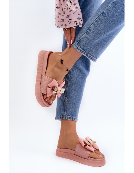 Women's Slippers with Bow and Teddy Bear Pink Katterina