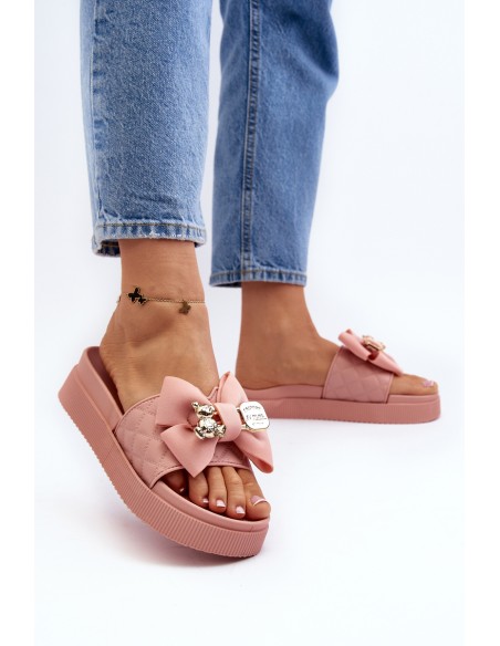 Women's Slippers with Bow and Teddy Bear Pink Katterina