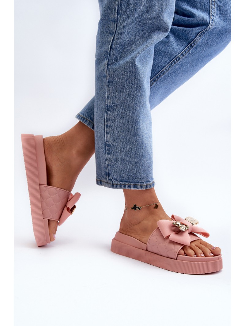 Women's Slippers with Bow and Teddy Bear Pink Katterina Women's Slippers with Bow and Teddy Bear Pink Katterina