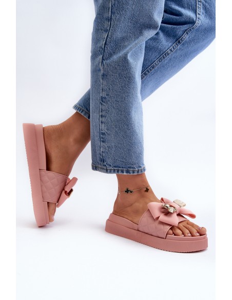 Women's Slippers with Bow and Teddy Bear Pink Katterina