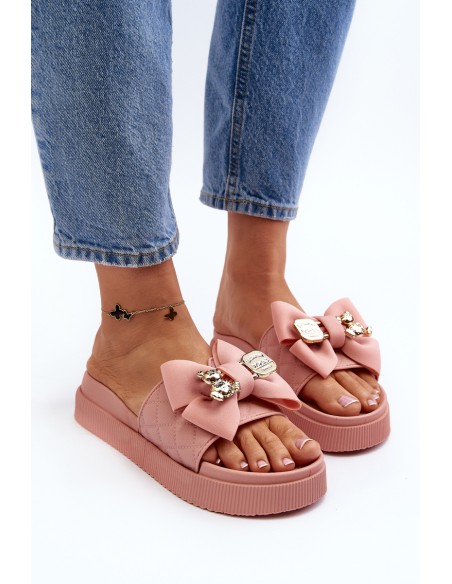 Women's Slippers with Bow and Teddy Bear Pink Katterina