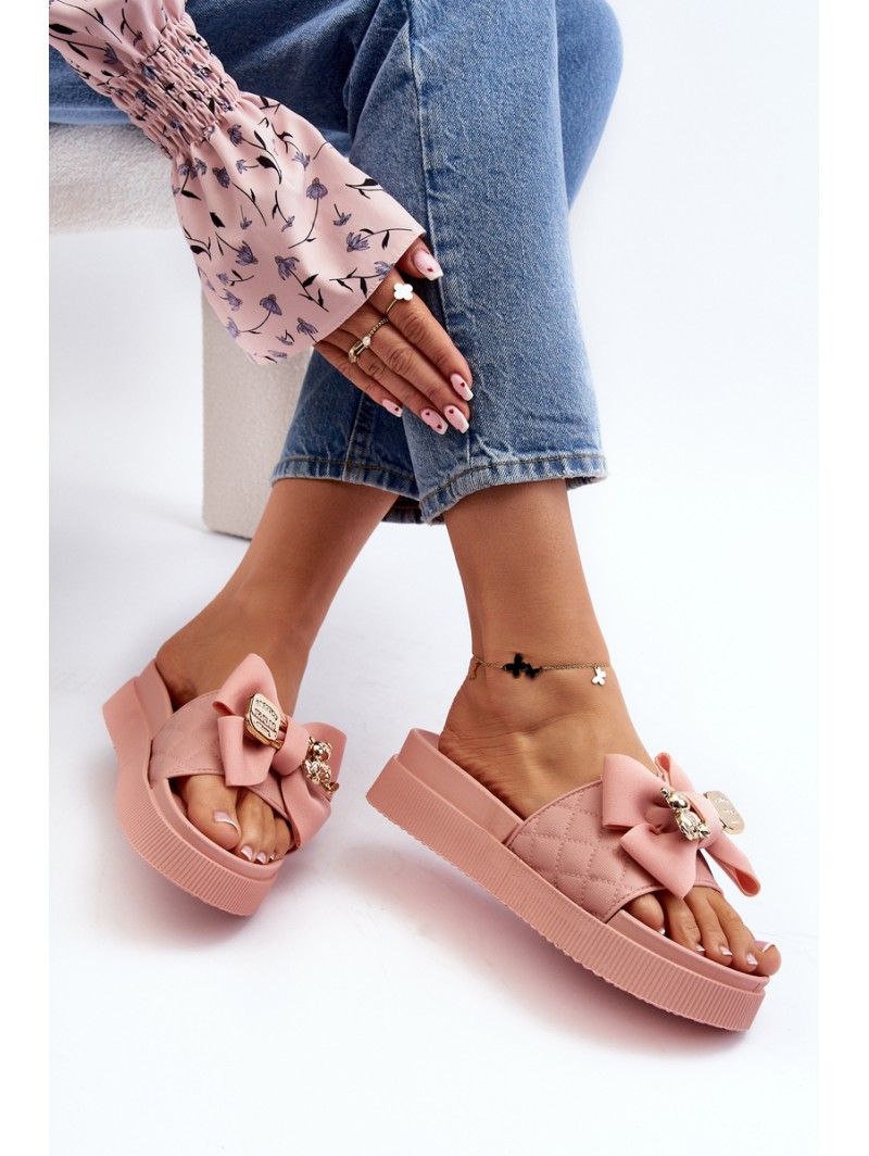 Women's Slippers with Bow and Teddy Bear Pink Katterina Women's Slippers with Bow and Teddy Bear Pink Katterina
