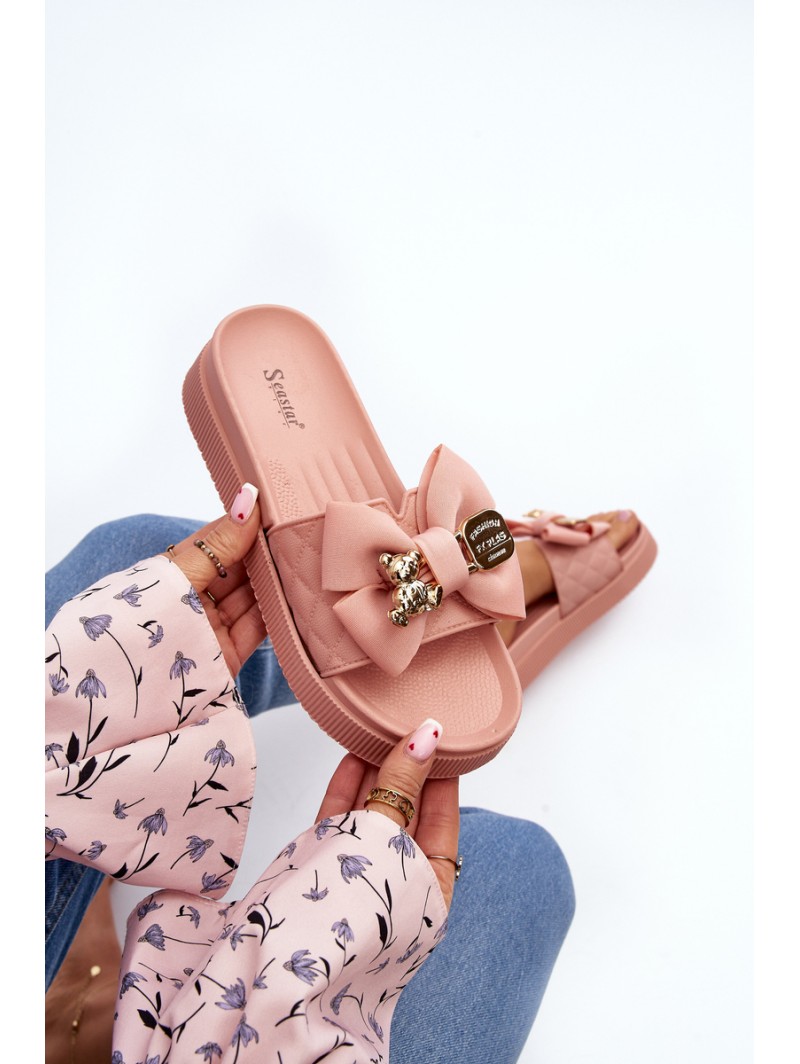 Women's Slippers with Bow and Teddy Bear Pink Katterina Women's Slippers with Bow and Teddy Bear Pink Katterina