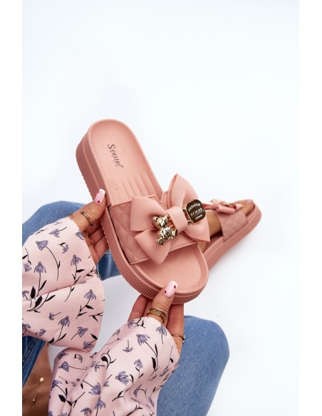 Women's Slippers with Bow and Teddy Bear Pink Katterina