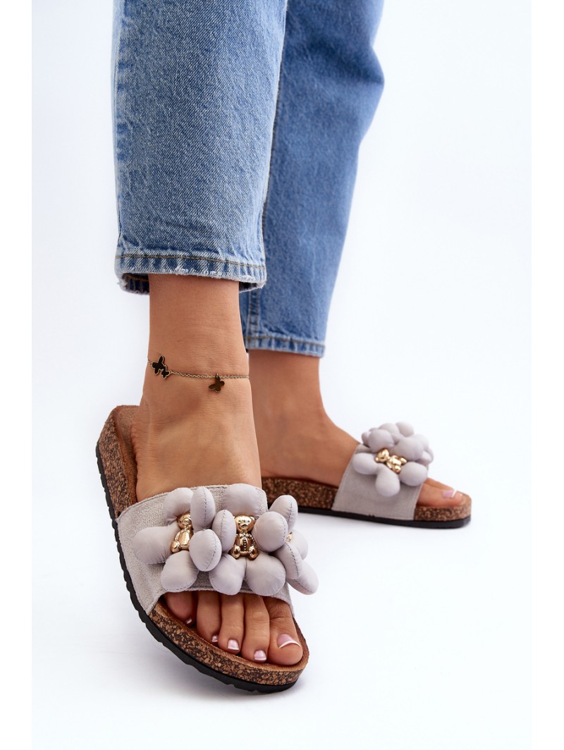 Women's Grey Sandals with Decorations Bunlia