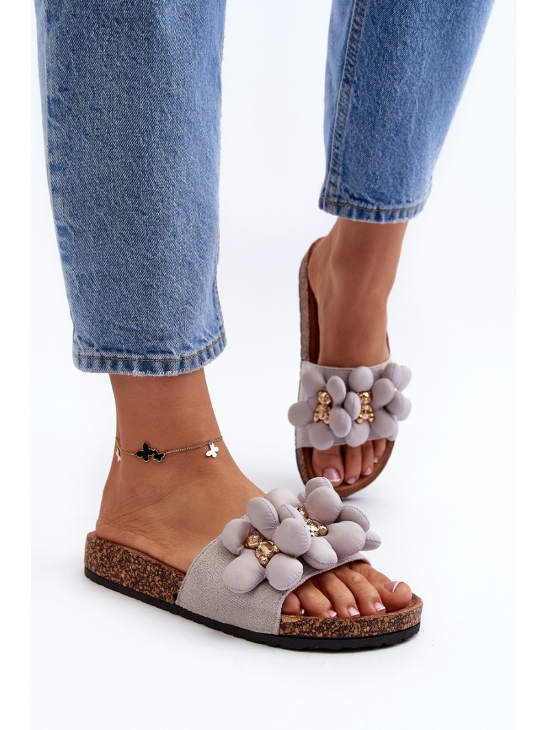 Women's Grey Sandals with Decorations Bunlia