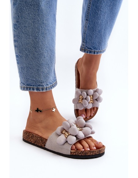 Women's Grey Sandals with Decorations Bunlia