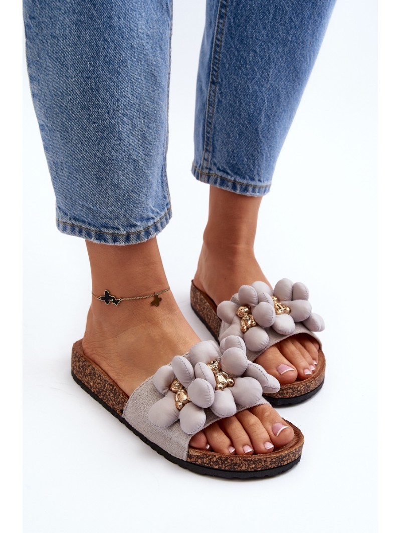 Women's Grey Sandals with Decorations Bunlia