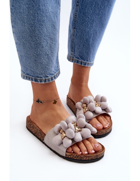Women's Grey Sandals with Decorations Bunlia