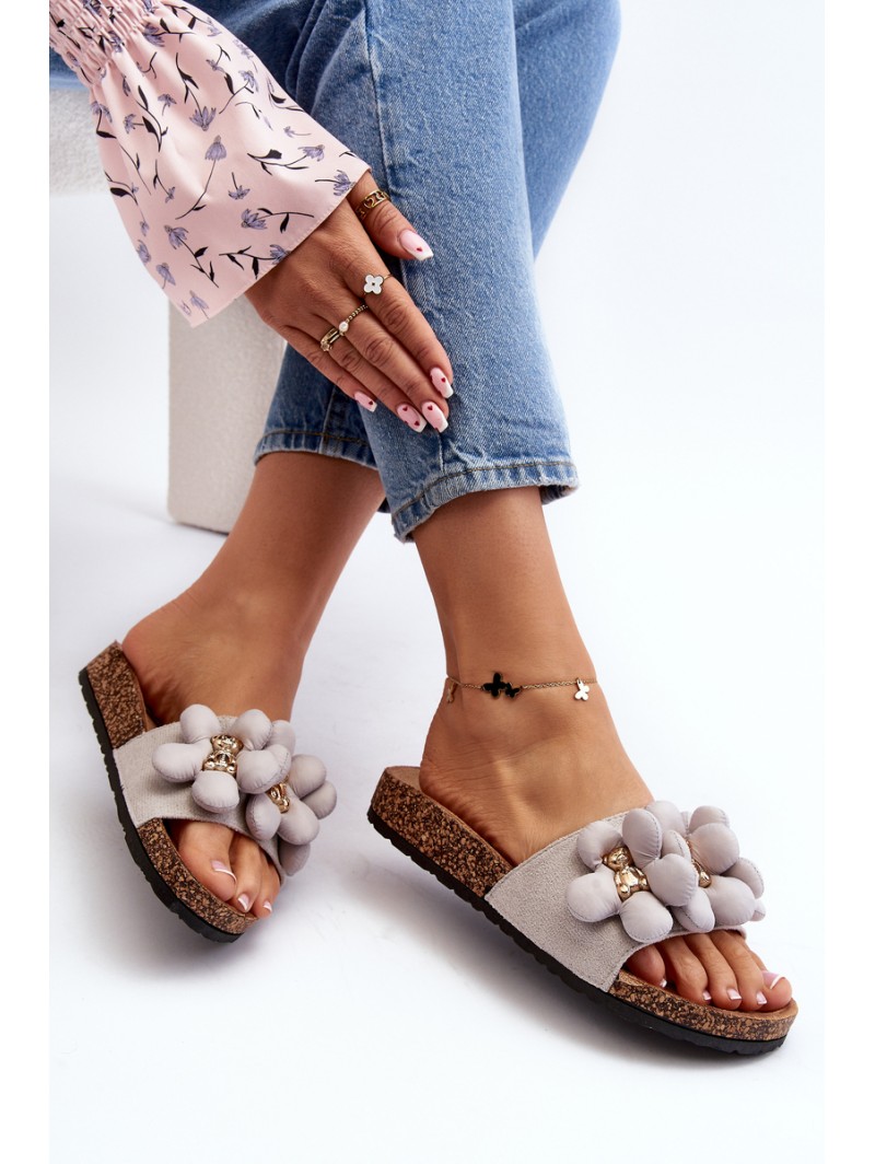 Women's Grey Sandals with Decorations Bunlia