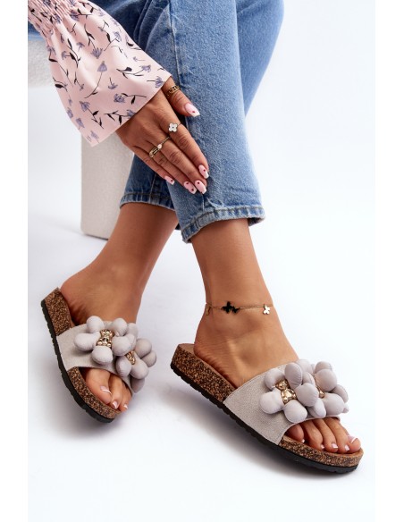 Women's Grey Sandals with Decorations Bunlia