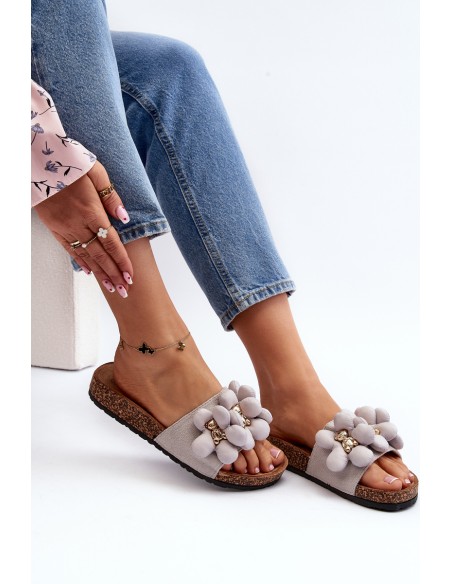 Women's Grey Sandals with Decorations Bunlia