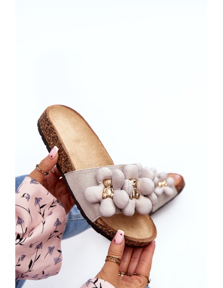 Women's Grey Sandals with Decorations Bunlia