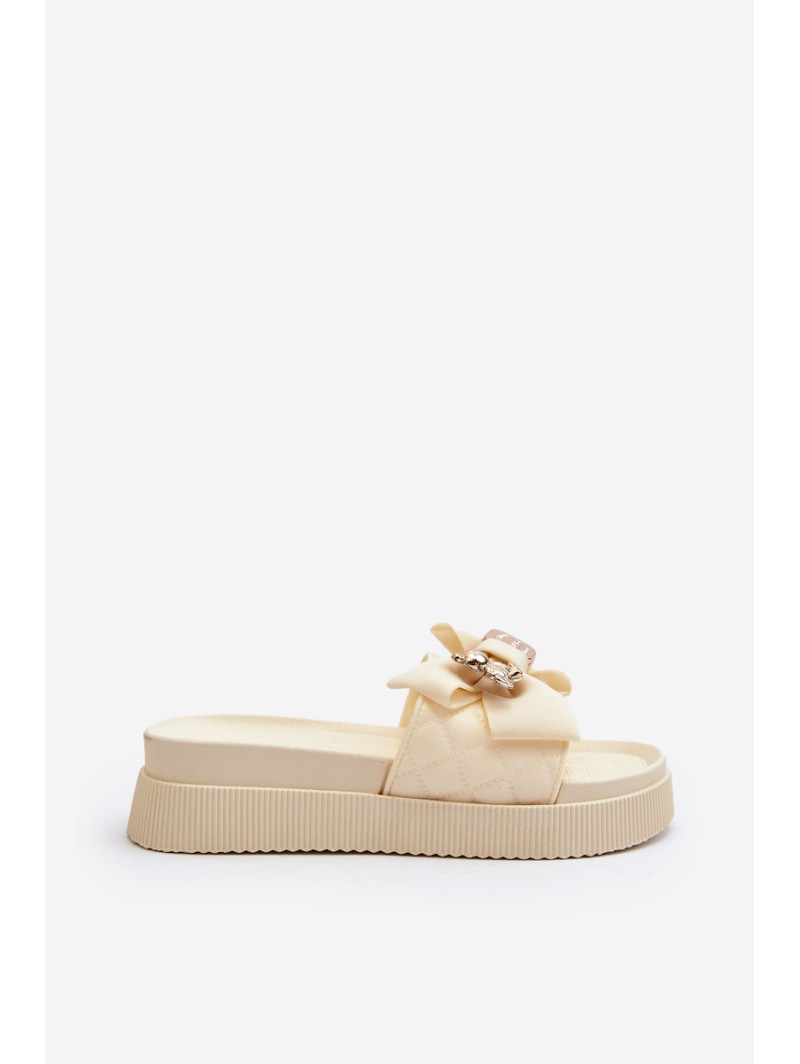 Women's Beige Slippers with Bow and Bear Katterina