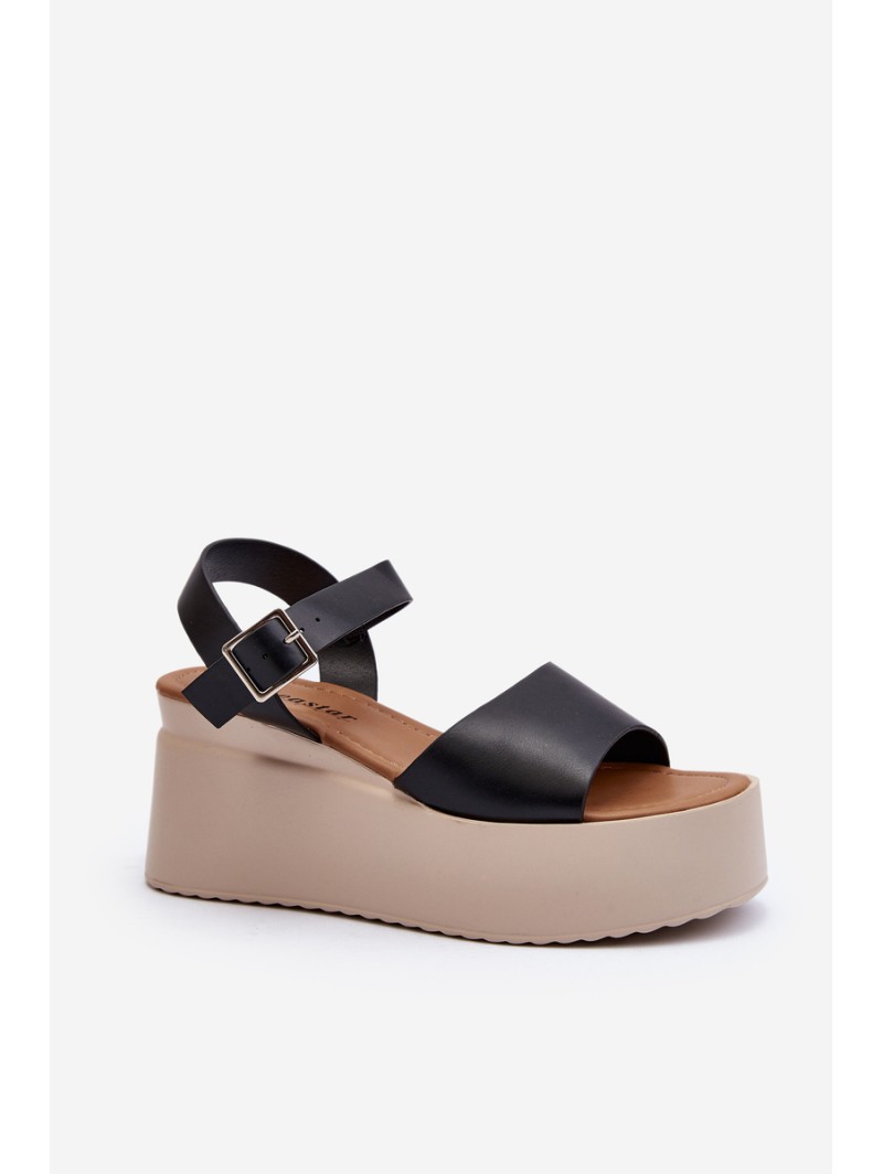 Women's Black Wedge Sandals Geferia