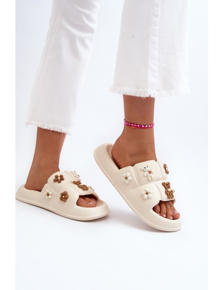 Women's Foam Sandals with Beige Decorations Cambrina