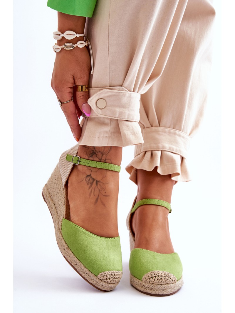 Suede Espadrilles Wedge Sandals Green Cammer