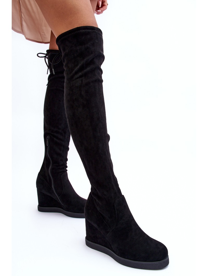 Suede Musketeer Boots on Platforms Black Mephal Suede Musketeer Boots on Platforms Black Mephal