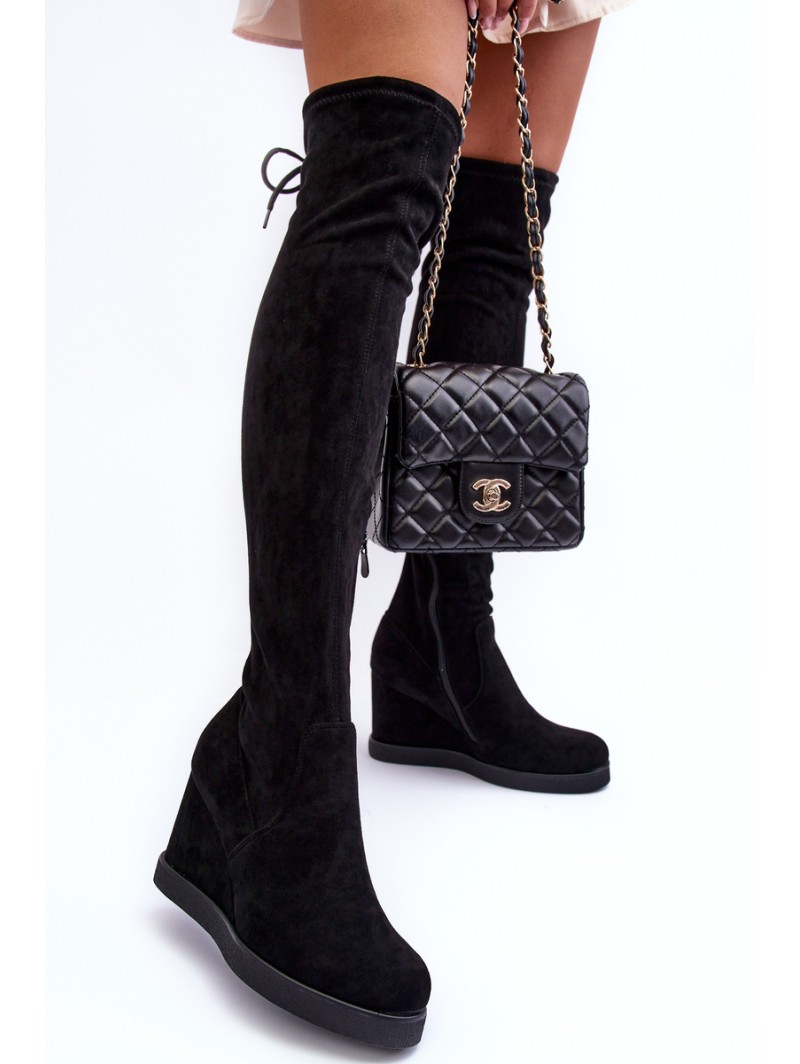 Suede Musketeer Boots on Platforms Black Mephal Suede Musketeer Boots on Platforms Black Mephal