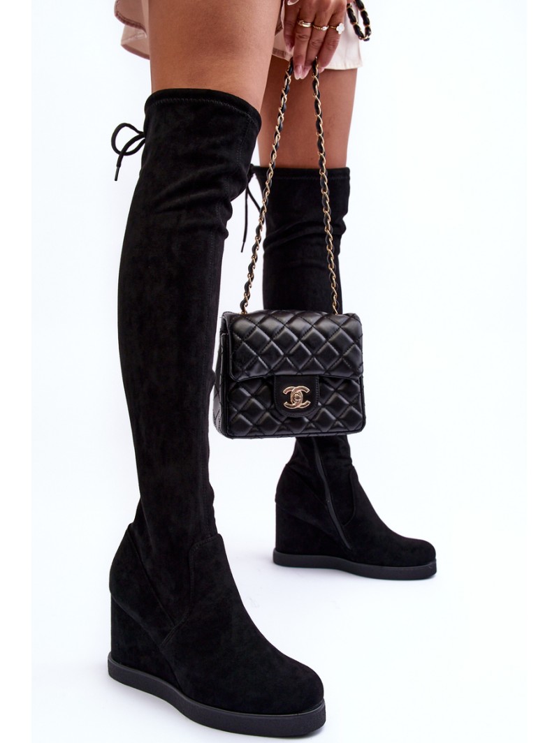 Suede Musketeer Boots on Platforms Black Mephal Suede Musketeer Boots on Platforms Black Mephal
