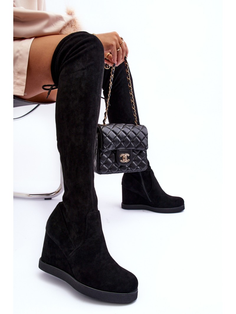 Suede Musketeer Boots on Platforms Black Mephal Suede Musketeer Boots on Platforms Black Mephal