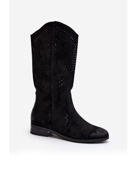 Zazoo 3403 Openwork Women's Low Heel Boots Brown