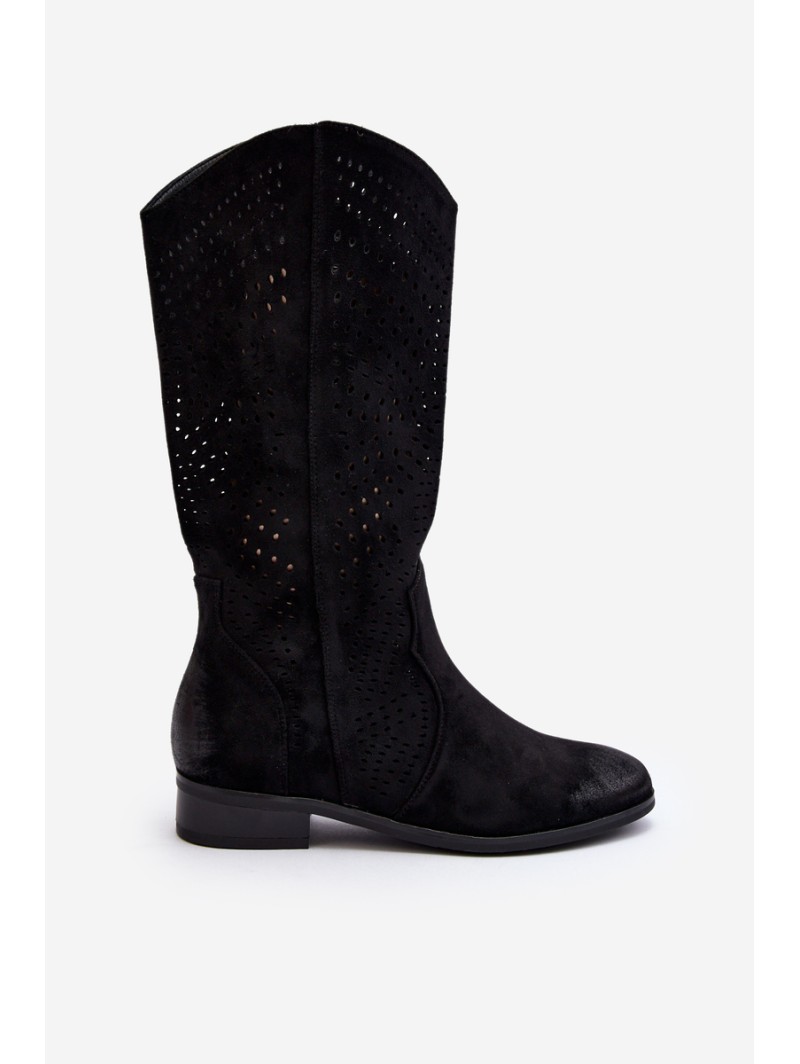 Zazoo 3403 Openwork Women's Low Heel Boots Brown Zazoo 3403 Openwork Women's Low Heel Boots Brown