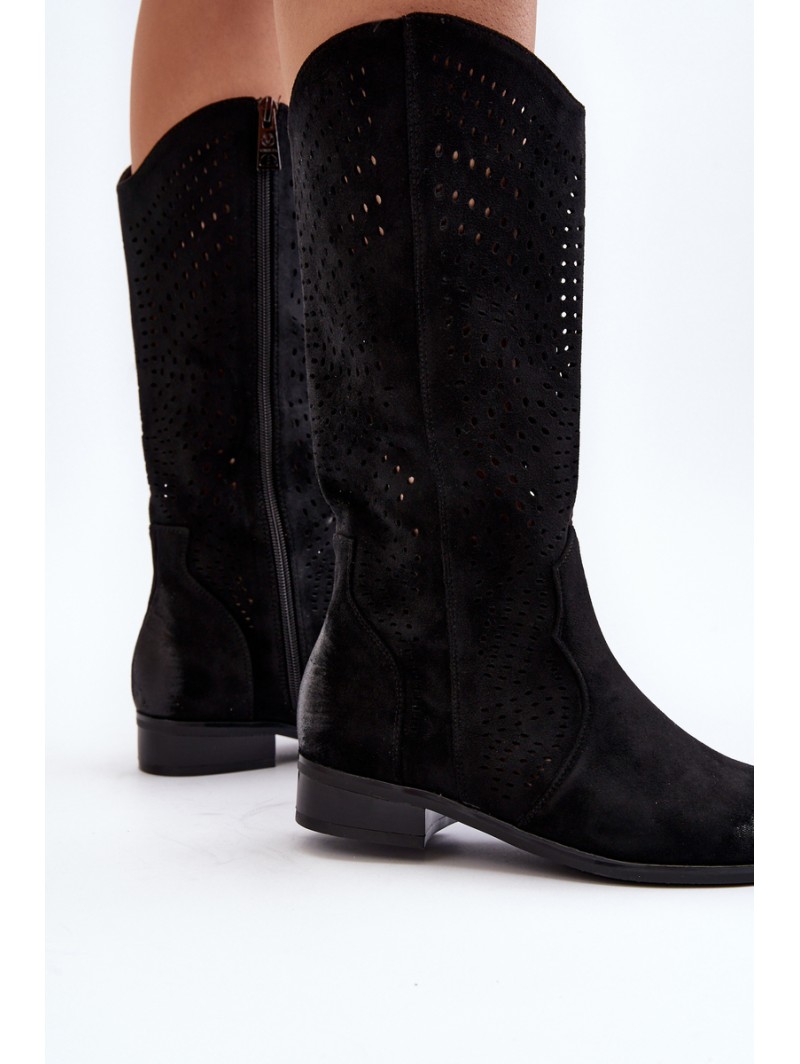 Zazoo 3403 Openwork Women's Low Heel Boots Brown Zazoo 3403 Openwork Women's Low Heel Boots Brown
