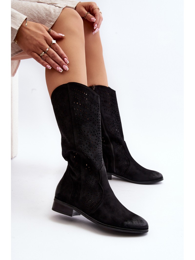 Zazoo 3403 Openwork Women's Low Heel Boots Brown Zazoo 3403 Openwork Women's Low Heel Boots Brown