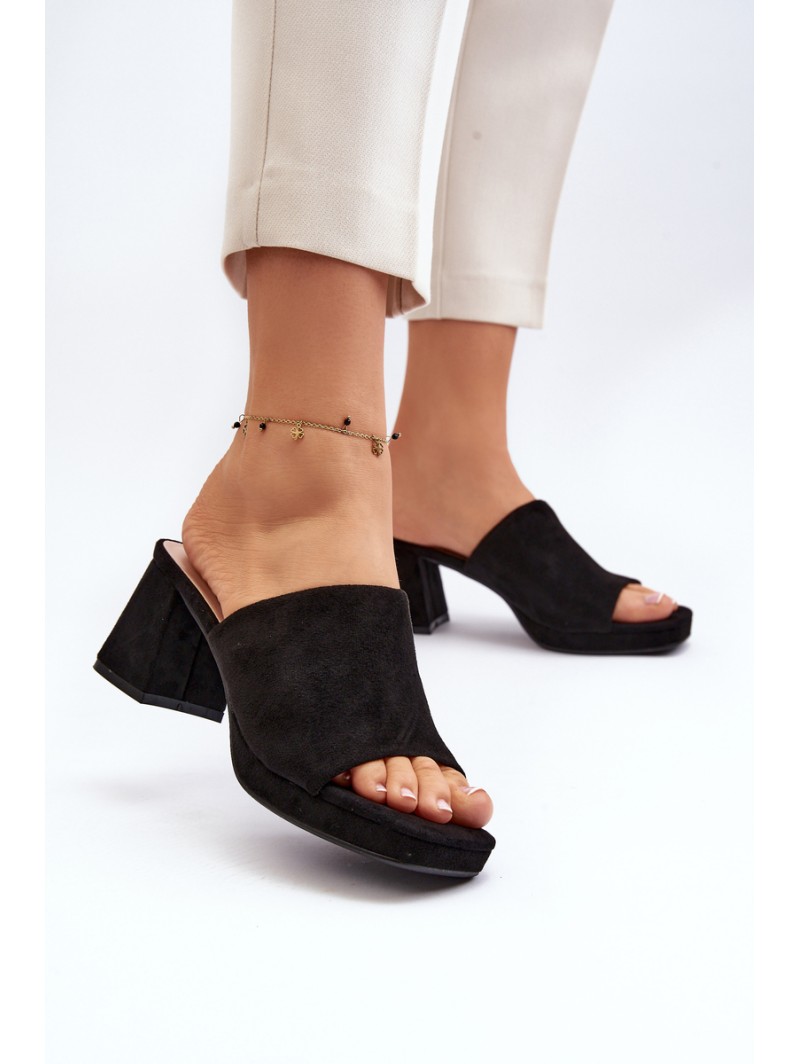 Women's Black Heeled Mules Bralya