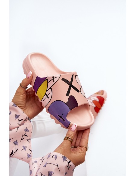 Rubber Flip-Flops with Pink Monsters Print