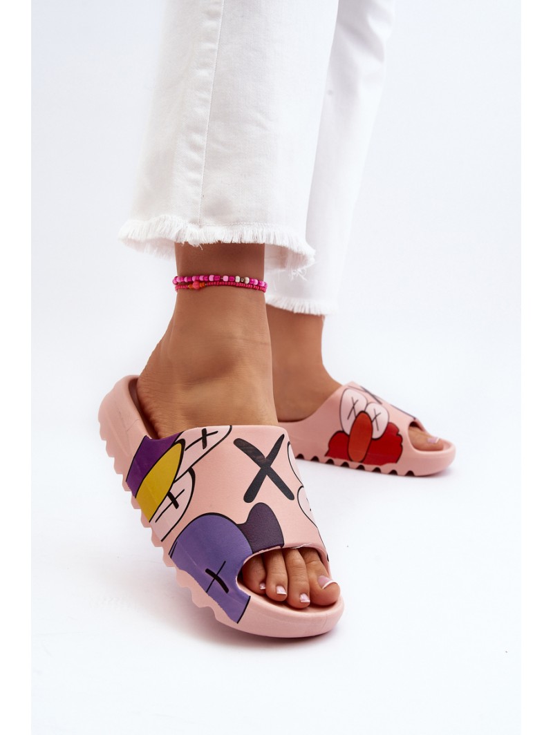 Rubber Flip-Flops with Pink Monsters Print