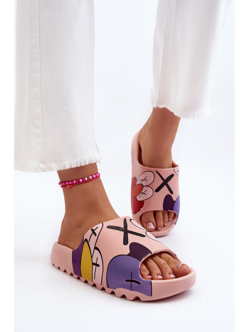 Rubber Flip-Flops with Pink Monsters Print