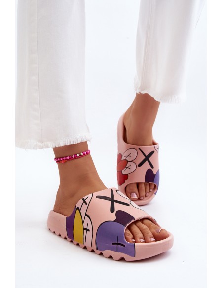 Rubber Flip-Flops with Pink Monsters Print
