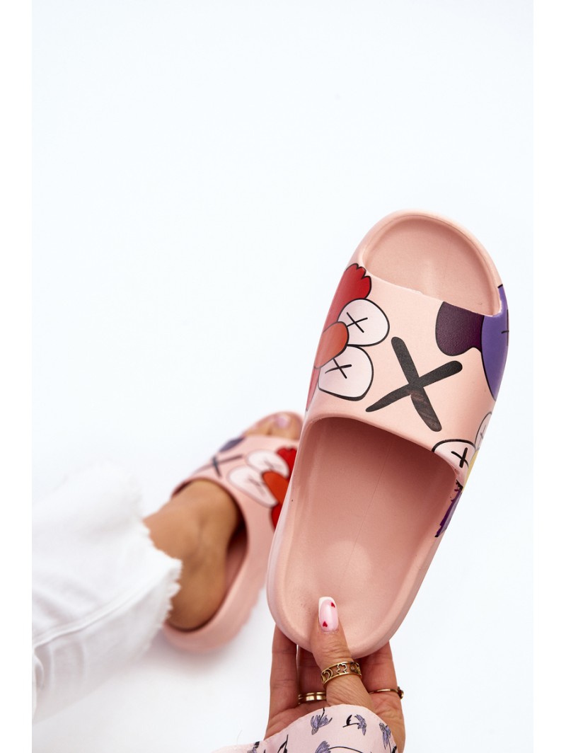 Rubber Flip-Flops with Pink Monsters Print