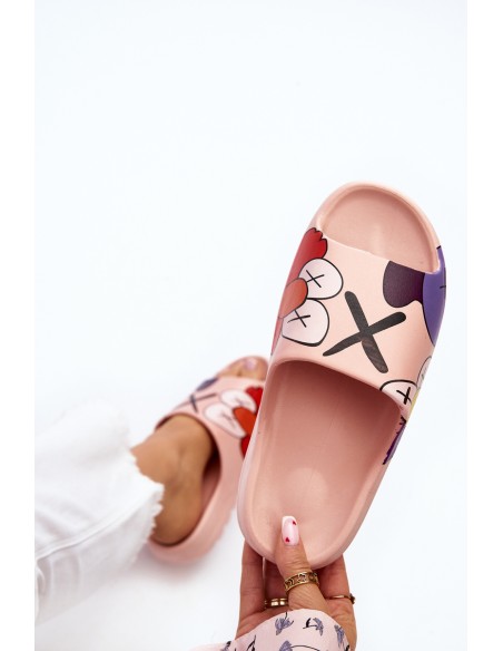 Rubber Flip-Flops with Pink Monsters Print