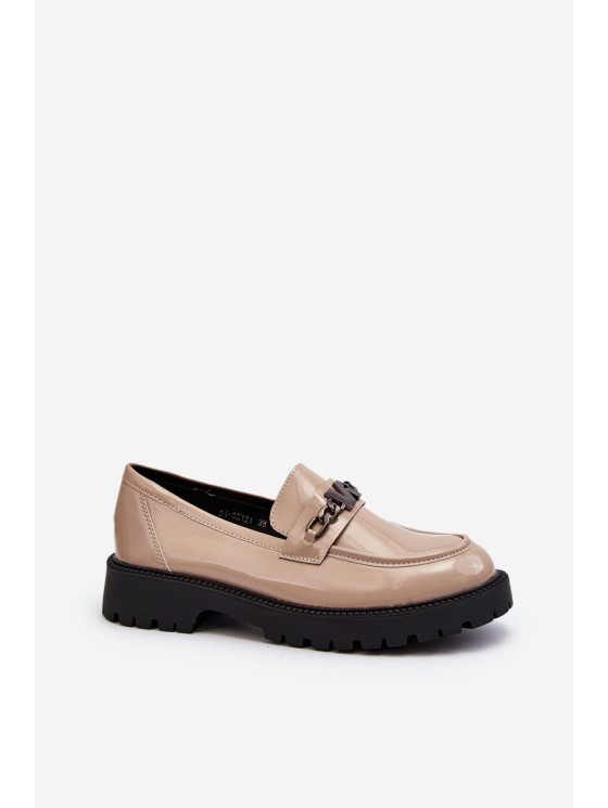 Women's Patent Leather Loafers with Flat Heel Beige Ezoma