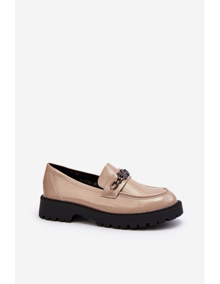 Women's Patent Leather Loafers with Flat Heel Beige Ezoma